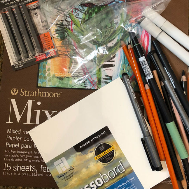 Supplies for my 100 Day Project for 2018 - Mark Making on a Variety of Supports - Lisa Call - Artist - New Zealand - Kapiti