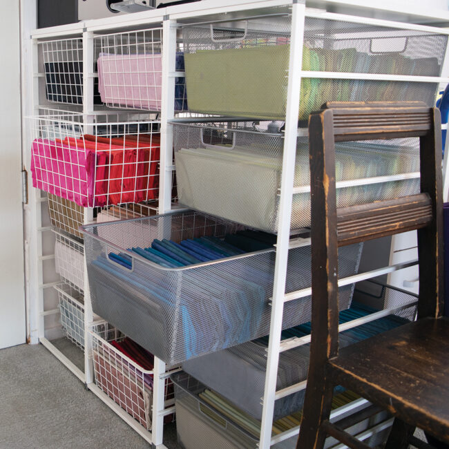 Elfa storage unit for hand dyed fabric in my art studio