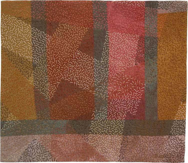 Structures #15 -  Grand Canyon textile art inspiration, hand quilted with seed stitch, 2005 by Lisa Call