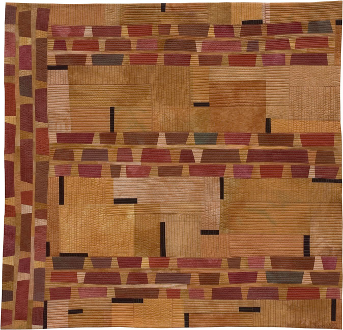 Structures #19 - Asymmetric composition from Grand Canyon textile art inspiration, 39x40 inches - art quilt by Lisa Call